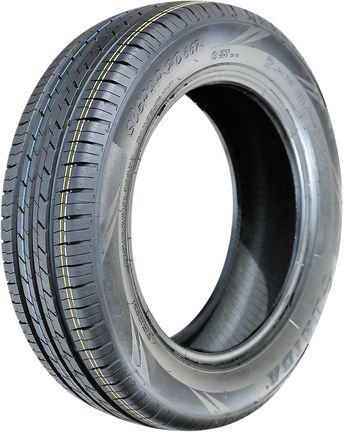 Haida touring tire photographed on white, four straight water channels between narrow tread ribs