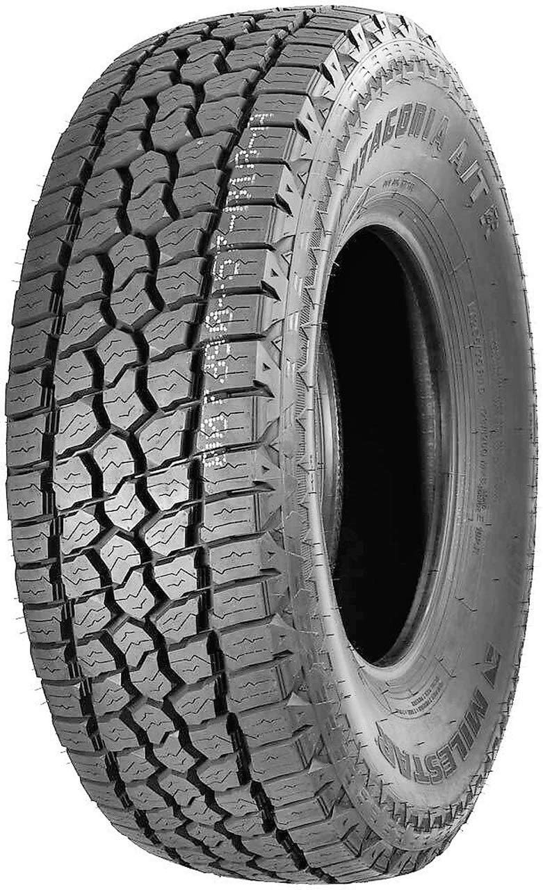 Milestar Patagonia all-terrain tire, staggered shoulder lugs and deep voids between the tread blocks